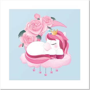Beautiful sleeping unicorn hand drawn Posters and Art
